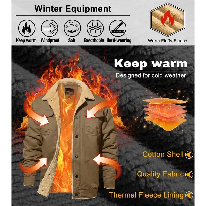 Sherpa Lined Cotton Fleece Winter Trucker Jacket