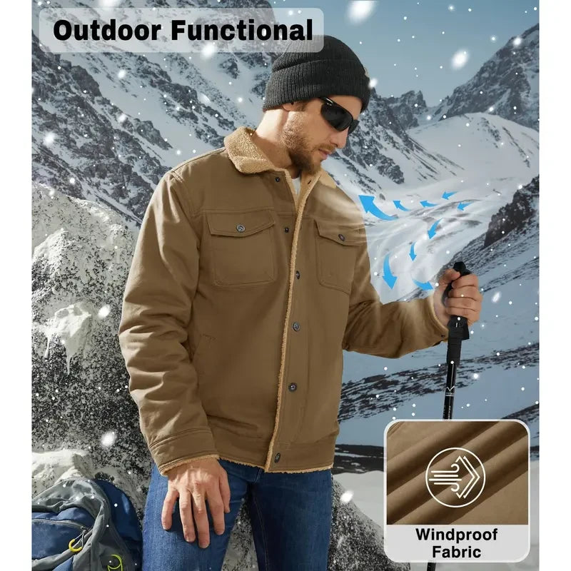 Sherpa Lined Cotton Fleece Winter Trucker Jacket
