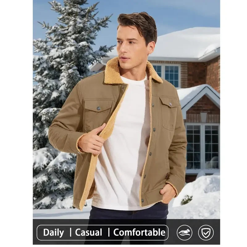 Sherpa Lined Cotton Fleece Winter Trucker Jacket