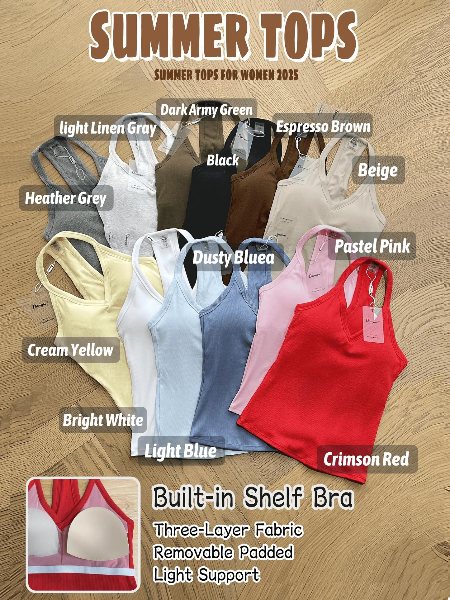V Neck Cotton Tank Tops with Shelf Bra
