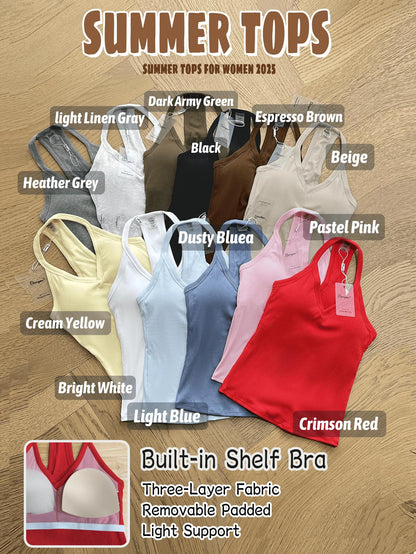 V Neck Cotton Tank Tops with Shelf Bra