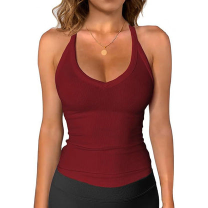 V Neck Cotton Tank Tops with Shelf Bra