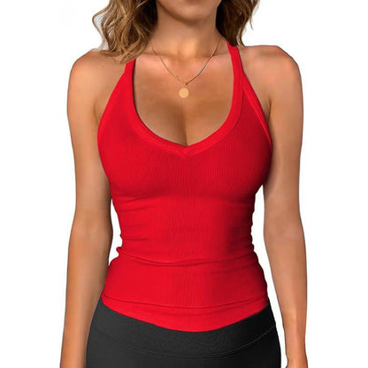 V Neck Cotton Tank Tops with Shelf Bra