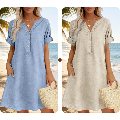 👗Casual tuniekjurk voor dames met V-hals en zakken