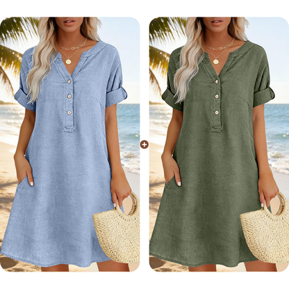 👗Casual tuniekjurk voor dames met V-hals en zakken