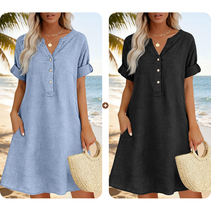 👗Casual tuniekjurk voor dames met V-hals en zakken