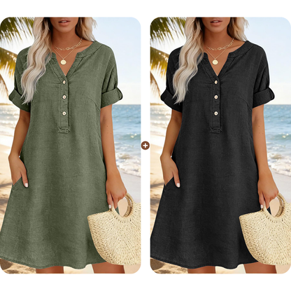 👗Casual tuniekjurk voor dames met V-hals en zakken