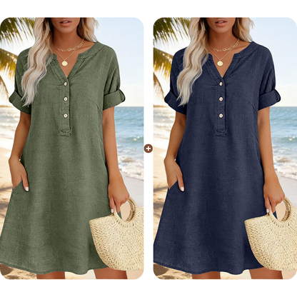 👗Casual tuniekjurk voor dames met V-hals en zakken