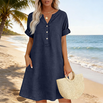👗Casual tuniekjurk voor dames met V-hals en zakken