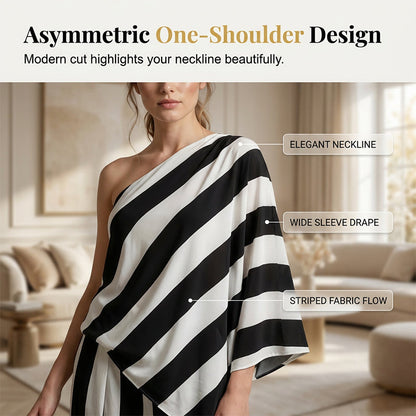 Women's Asymmetrical Stripe Top & Wide-Leg Pants Set