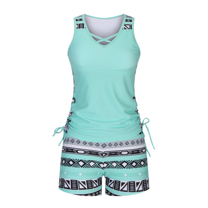 ⏰LAST DAY 60% OFF🌊Women's Tummy Control Tankini Set with Built-In Bra – Flattering Boho Swimwear with Shorts