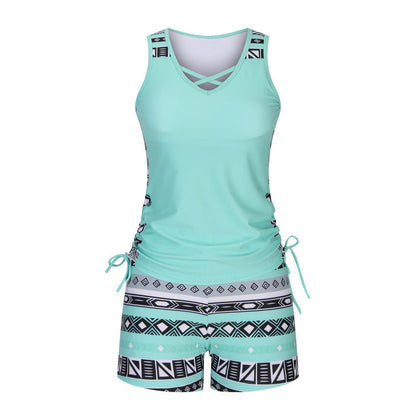 ⏰LAST DAY 60% OFF🌊Women's Tummy Control Tankini Set with Built-In Bra – Flattering Boho Swimwear with Shorts